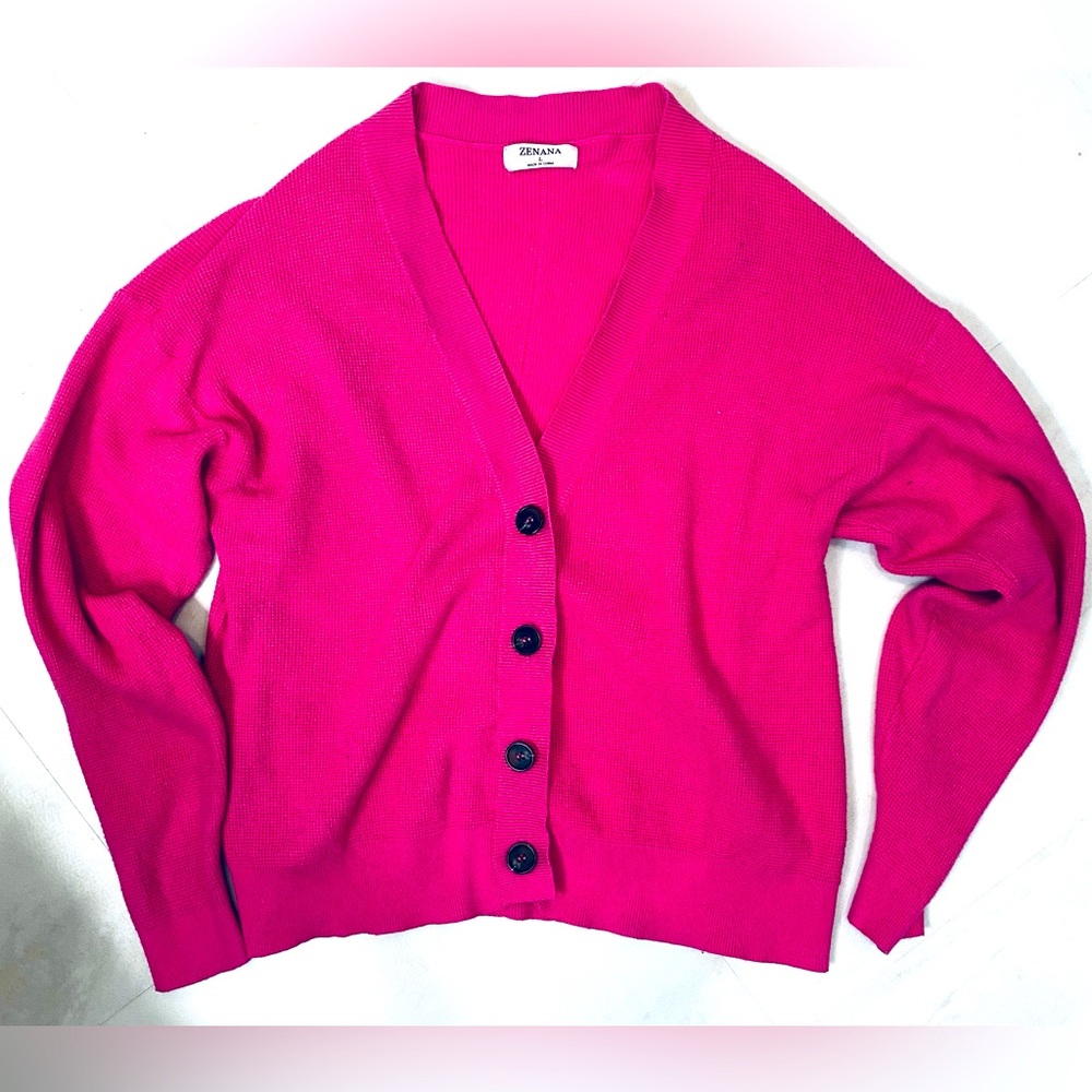 Zenana button down pink cardigan. Like new. Large